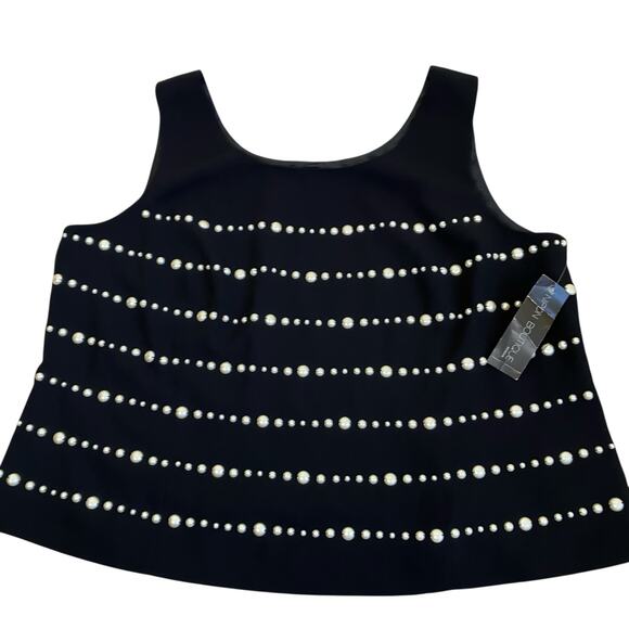 Nipon Boutique NWT Sz 22W Elegant Sleeveless Blouse With Pearls Black Tailored - Picture 5 of 16